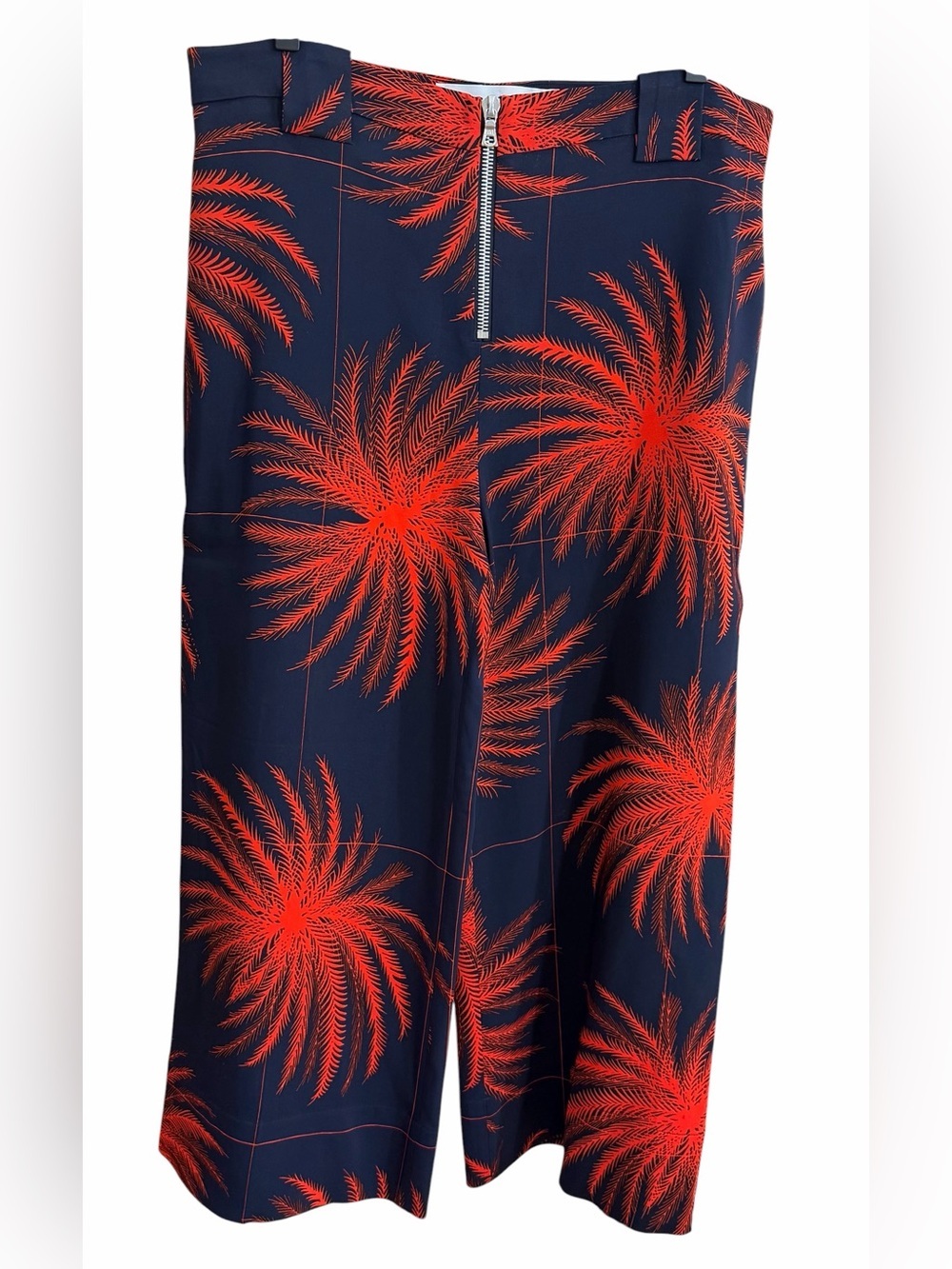 Victoria Beckham Navy Wide Leg Pants with Red Palms. Immaculate Tailoring. Y2K